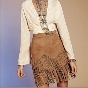 Free People Suede Fringe Mini Skirt